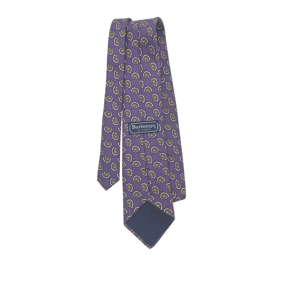 Burberrys Tie Mens OS Purple Silk Medallion VTG Luxury‎ Designer Old Money USA